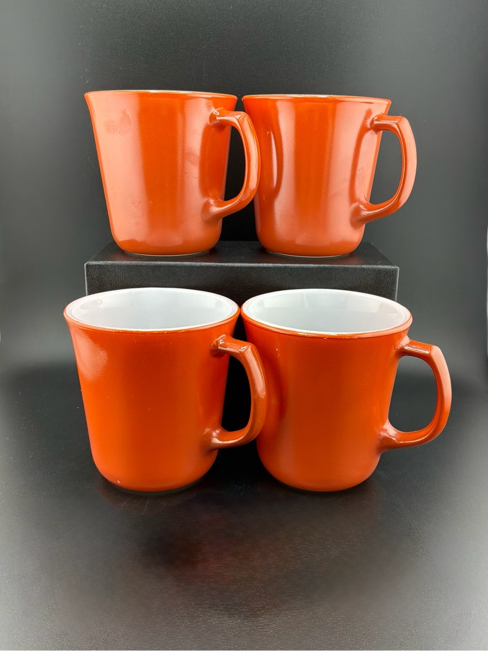 vintage Corelle by Corning or Pyrex burnt orange milk glass coffee mugs set of 4